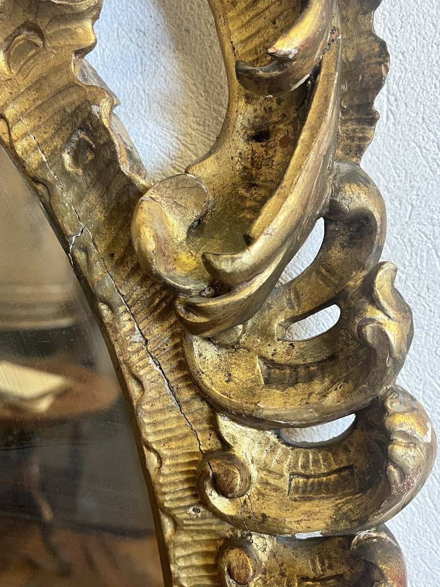 Specchiera ovale in legno intagliato e dorato a foglia – XIX secolo-photo-4