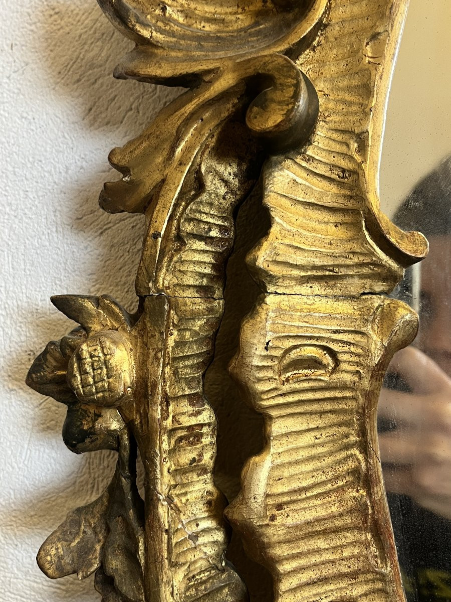 Specchiera ovale in legno intagliato e dorato a foglia – XIX secolo-photo-2