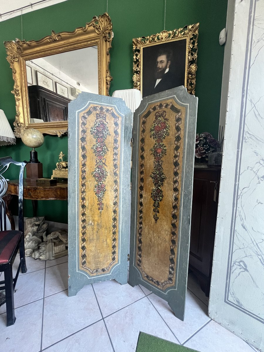 Paravento in legno laccato con elementi originali del XVIII secolo-photo-7