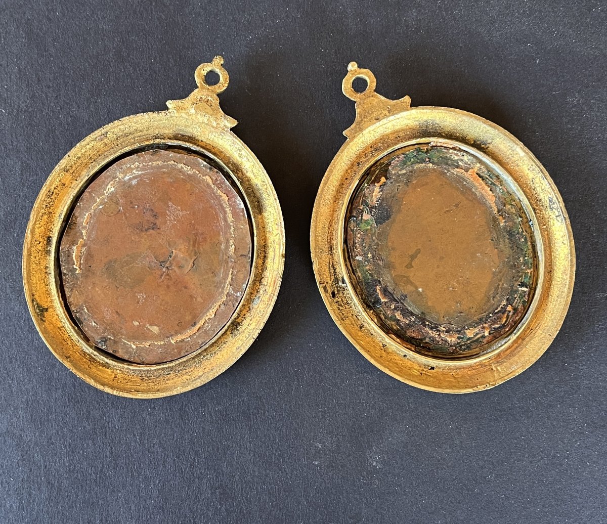 Coppia di miniature del XVII secolo dipinte su rame con cornici in bronzo.-photo-4