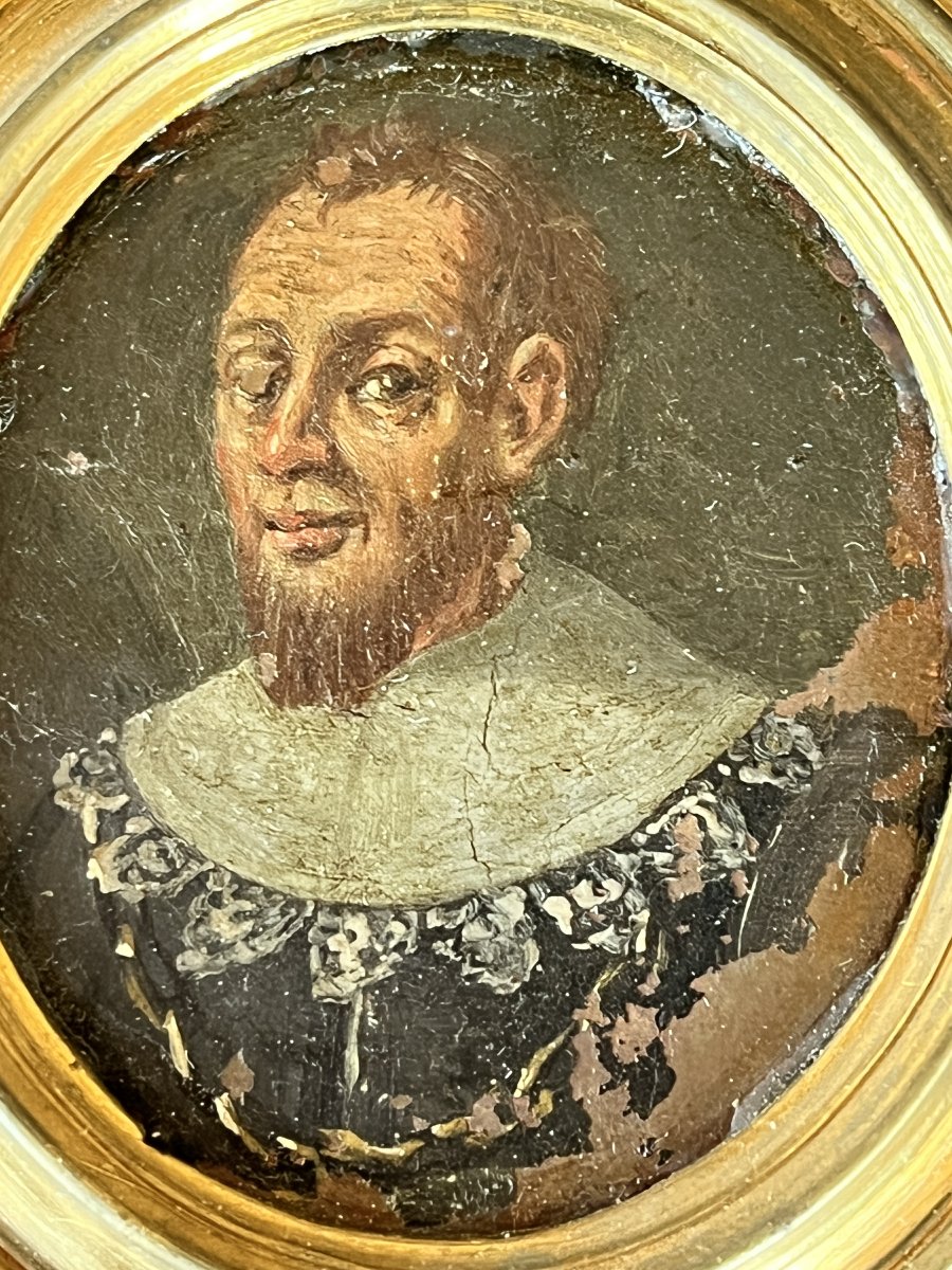 Coppia di miniature del XVII secolo dipinte su rame con cornici in bronzo.-photo-3