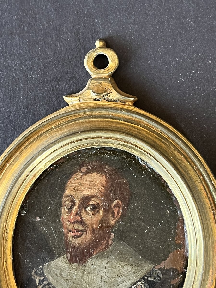 Coppia di miniature del XVII secolo dipinte su rame con cornici in bronzo.-photo-5