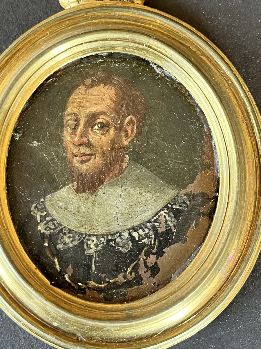 Coppia di miniature del XVII secolo dipinte su rame con cornici in bronzo.-photo-6
