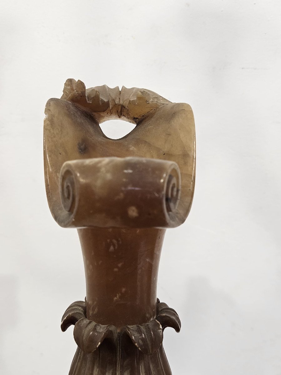 Coppia di vasi decorativi in alabastro scolpito – Fine XIX / inizi XX secolo-photo-1