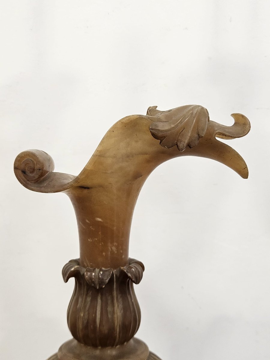 Coppia di vasi decorativi in alabastro scolpito – Fine XIX / inizi XX secolo-photo-2
