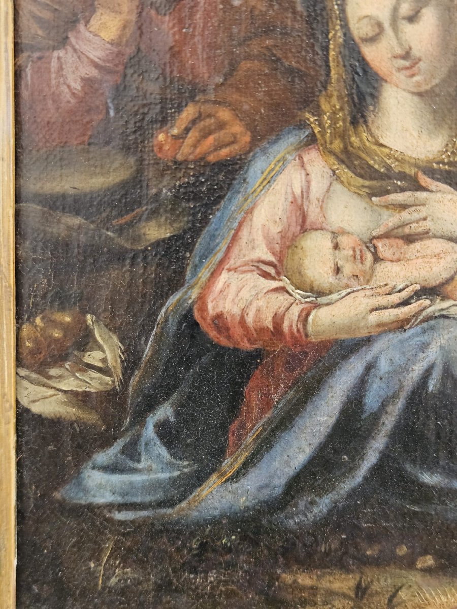 Dipinto neoclassico raffigurante la Sacra Famiglia con rovine – Fine XVIII secolo-photo-2