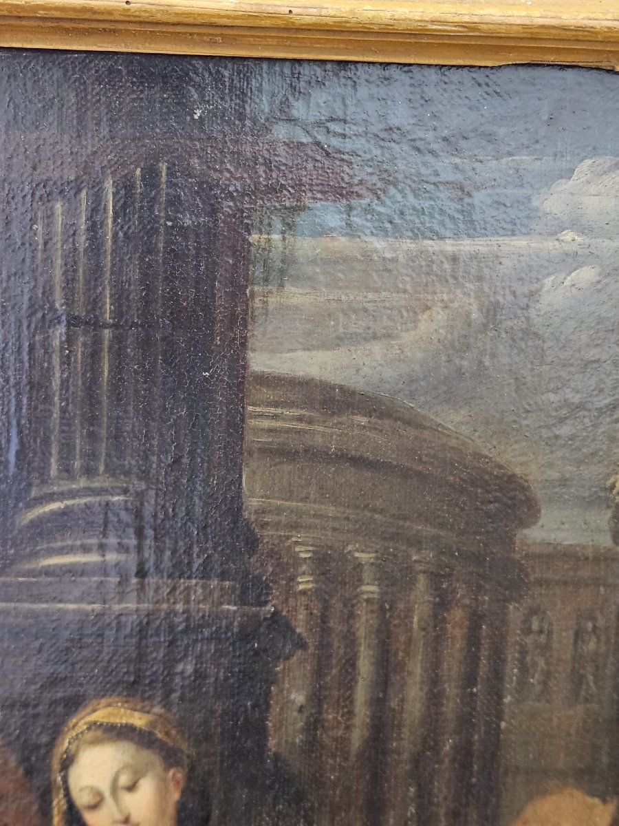 Dipinto neoclassico raffigurante la Sacra Famiglia con rovine – Fine XVIII secolo-photo-1
