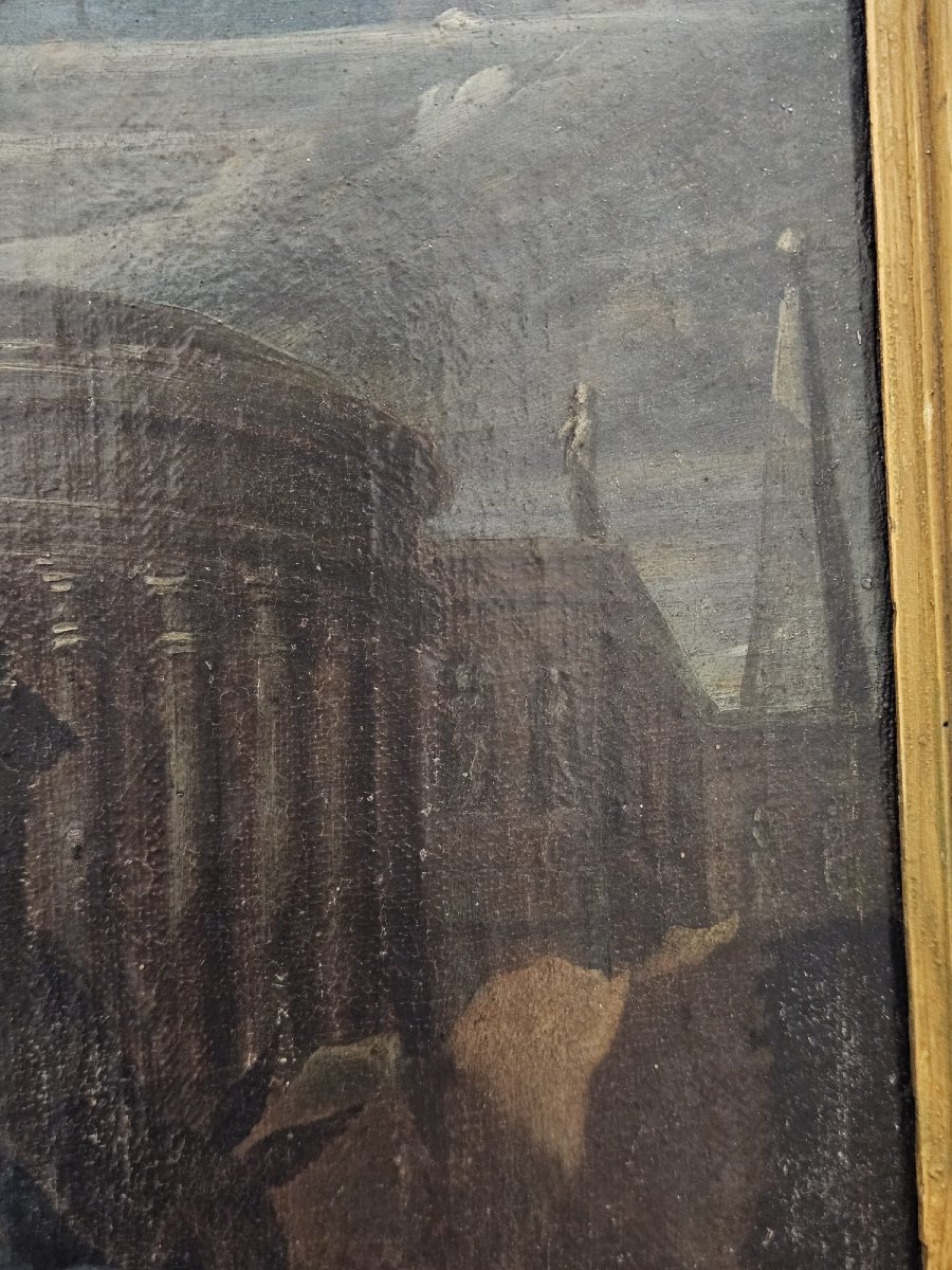 Dipinto neoclassico raffigurante la Sacra Famiglia con rovine – Fine XVIII secolo-photo-3