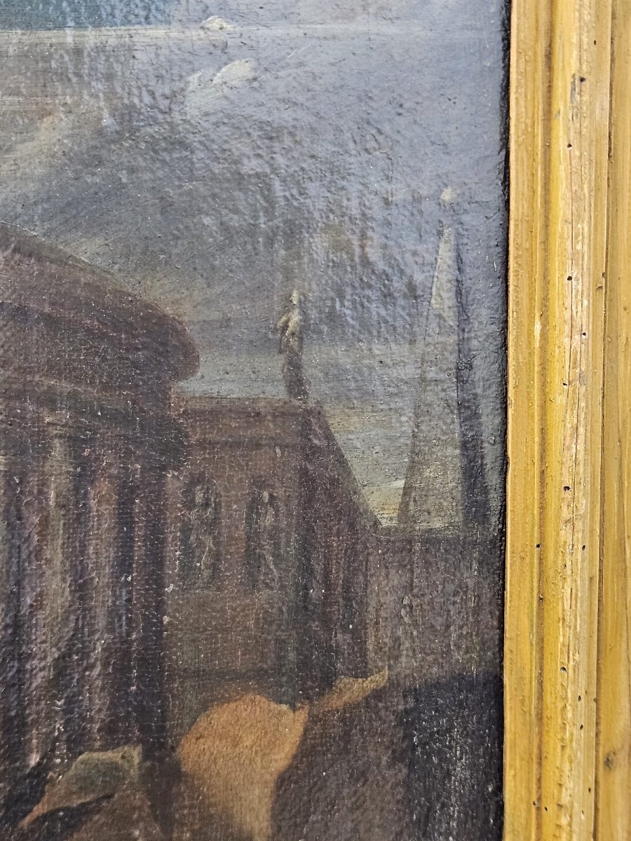 Dipinto neoclassico raffigurante la Sacra Famiglia con rovine – Fine XVIII secolo-photo-7