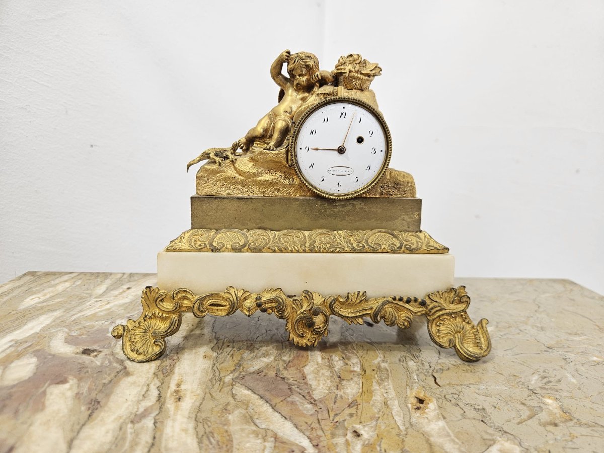 Orologio da tavolo in marmo bianco e bronzo dorato – primi del XIX secolo-photo-6