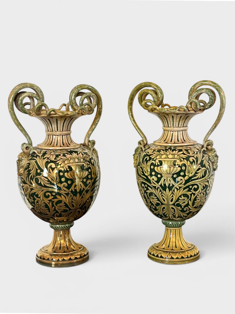 Coppia di vasi in ceramica a lustro "Luca della Robbia" – Gualdo Tadino, XX Sec.