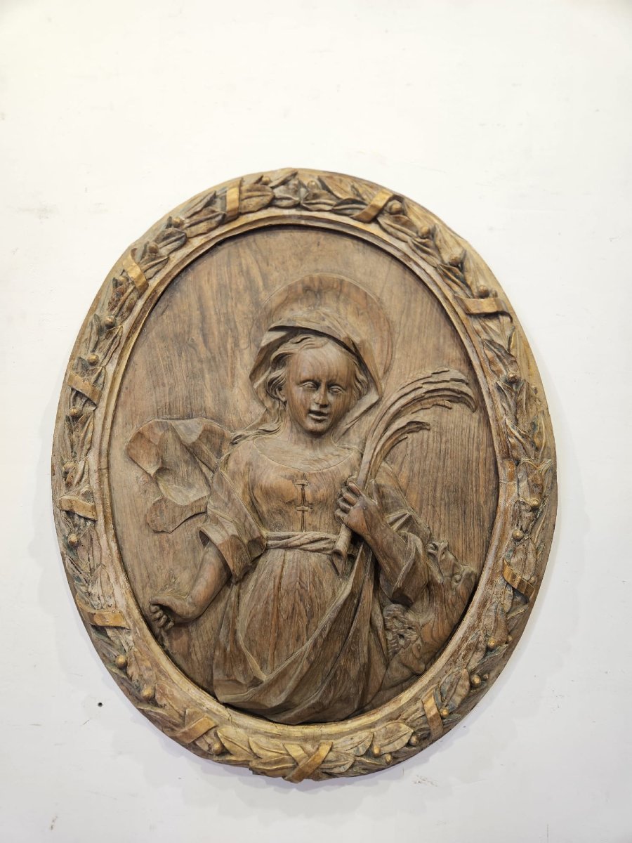 Ovale scolpito raffigurante Santa Margherita – Fine XVII secolo-photo-2