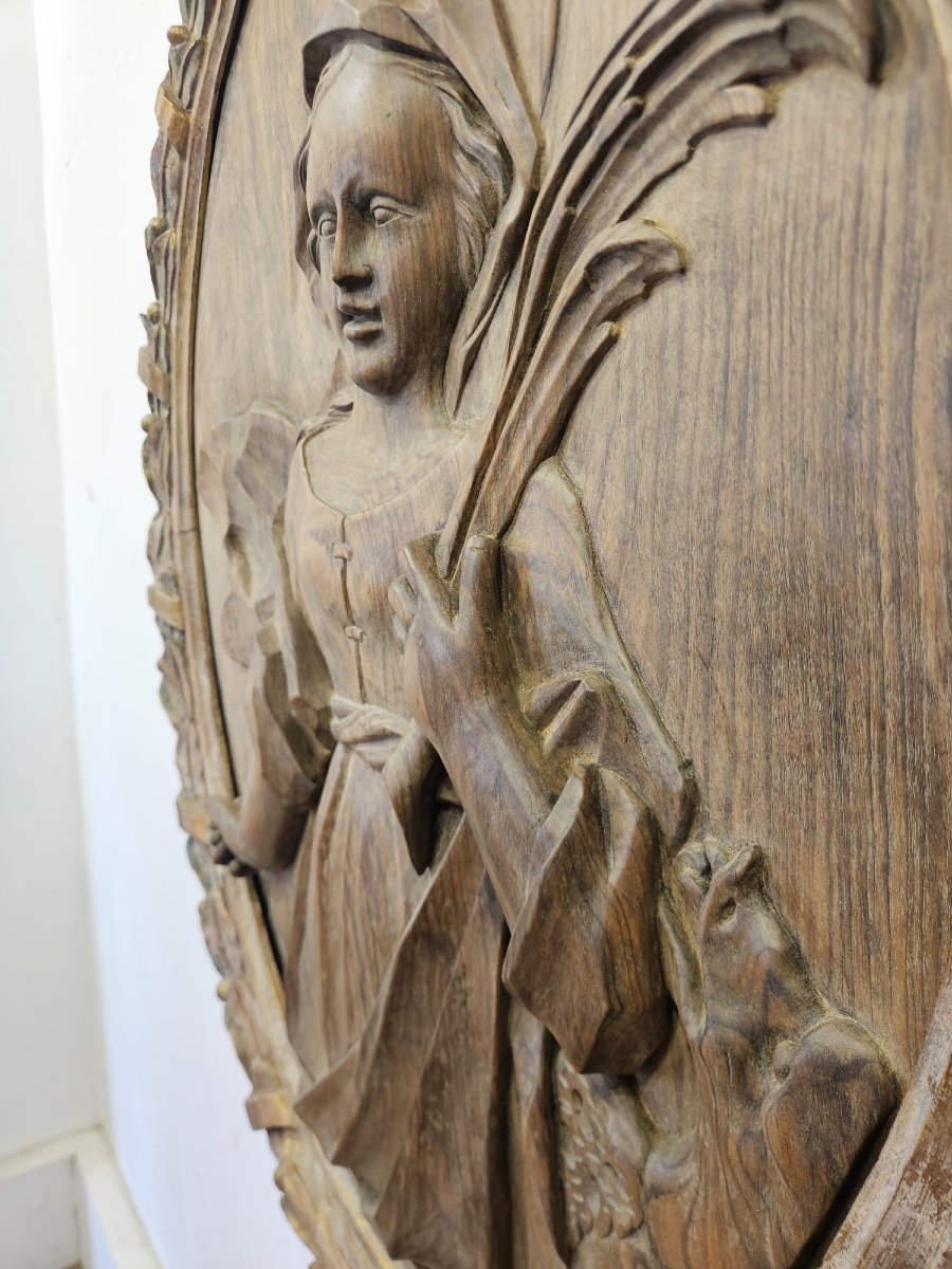 Ovale scolpito raffigurante Santa Margherita – Fine XVII secolo-photo-3