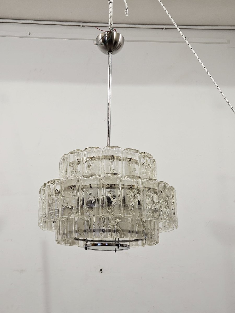 Coppia di lampadari DORIA-Werkstätten in vetro e metallo cromato – Anni ’60-photo-2