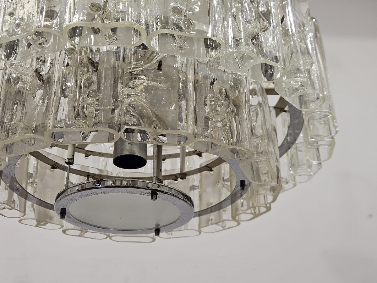 Coppia di lampadari DORIA-Werkstätten in vetro e metallo cromato – Anni ’60-photo-3