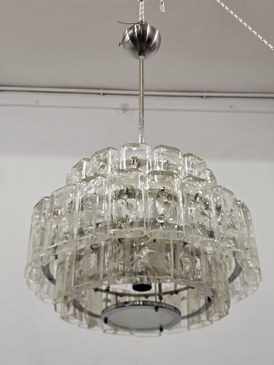 Coppia di lampadari DORIA-Werkstätten in vetro e metallo cromato – Anni ’60-photo-4
