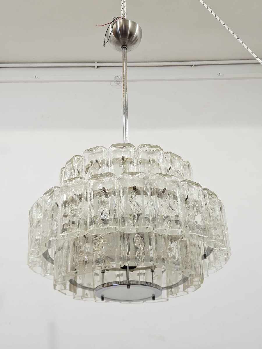 Coppia di lampadari DORIA-Werkstätten in vetro e metallo cromato – Anni ’60-photo-1
