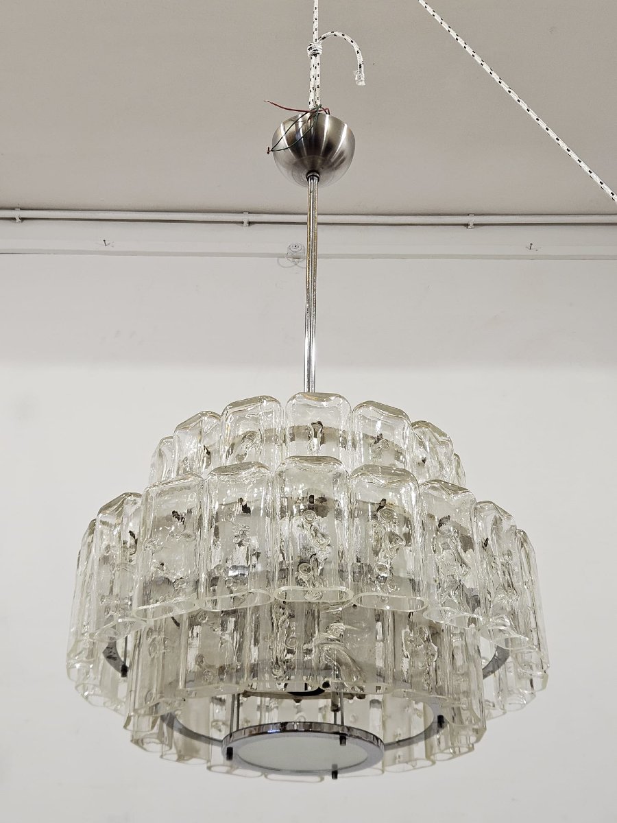 Coppia di lampadari DORIA-Werkstätten in vetro e metallo cromato – Anni ’60-photo-3