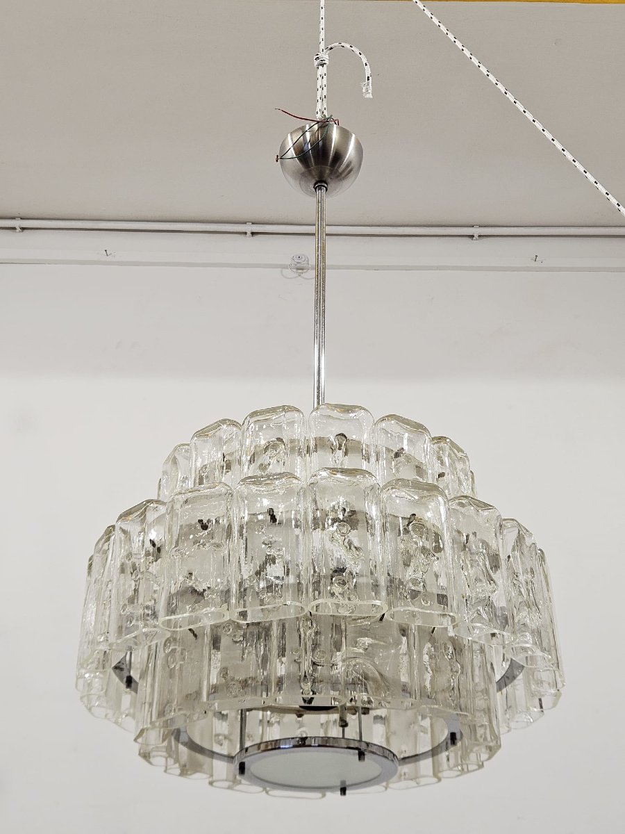 Coppia di lampadari DORIA-Werkstätten in vetro e metallo cromato – Anni ’60-photo-5