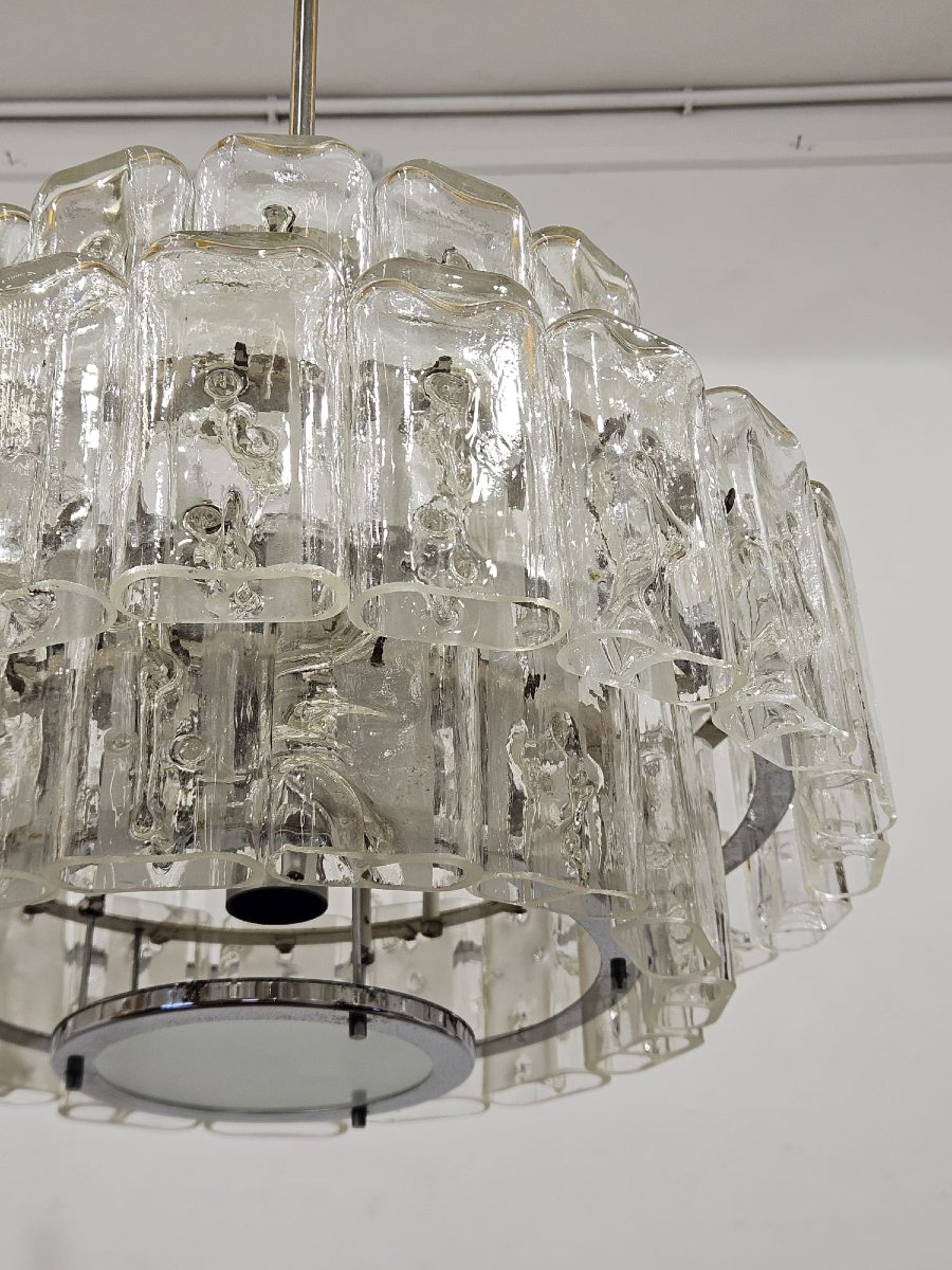Coppia di lampadari DORIA-Werkstätten in vetro e metallo cromato – Anni ’60-photo-7