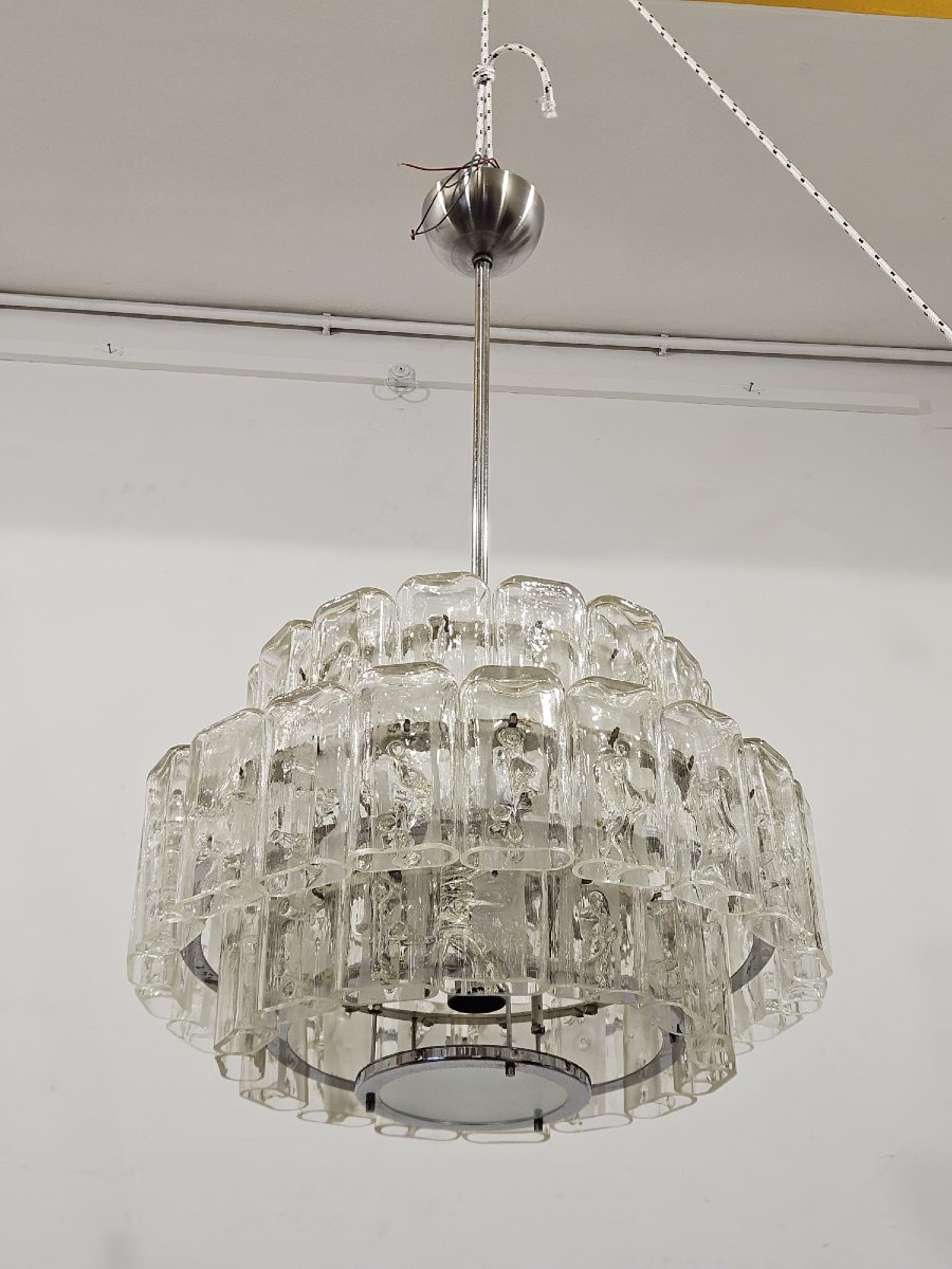Coppia di lampadari DORIA-Werkstätten in vetro e metallo cromato – Anni ’60-photo-8