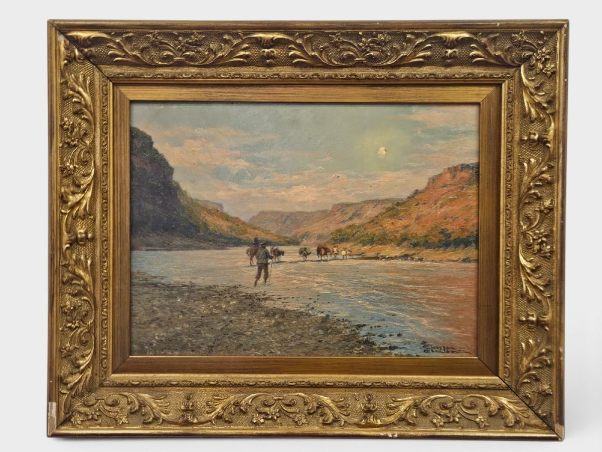 Giuseppe Gheduzzi (1889–1957) – Paesaggio fluviale – Olio su tavola-photo-3