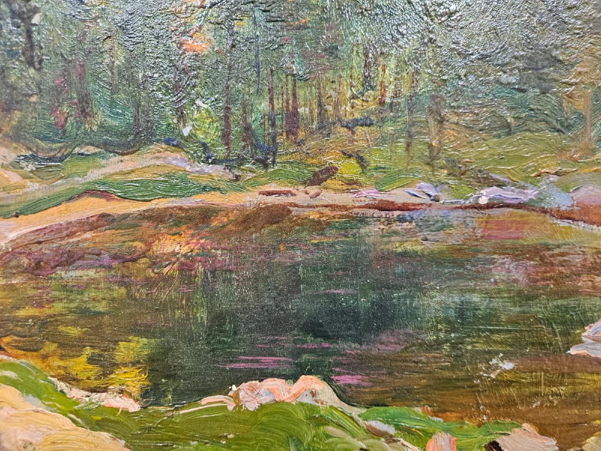 Alberto Falchetti (1878–1951) – Laghetto alpino – Olio su cartoncino-photo-2