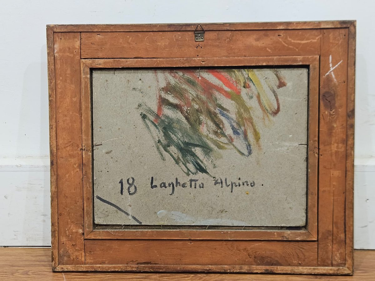 Alberto Falchetti (1878–1951) – Laghetto alpino – Olio su cartoncino-photo-5