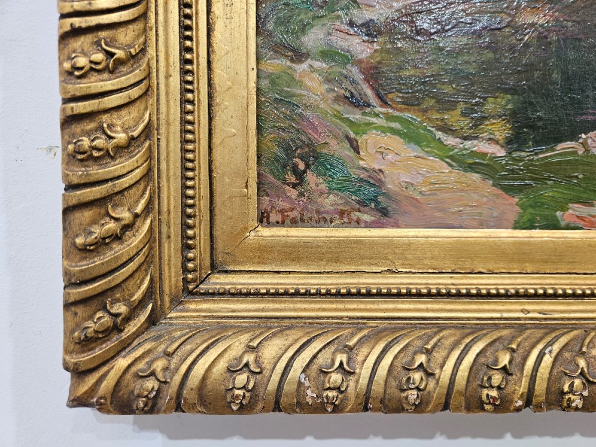 Alberto Falchetti (1878–1951) – Laghetto alpino – Olio su cartoncino-photo-6