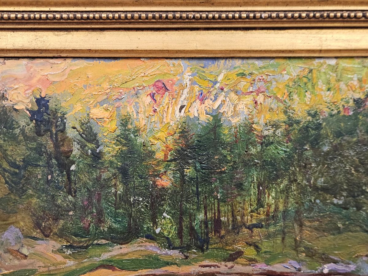 Alberto Falchetti (1878–1951) – Laghetto alpino – Olio su cartoncino-photo-8