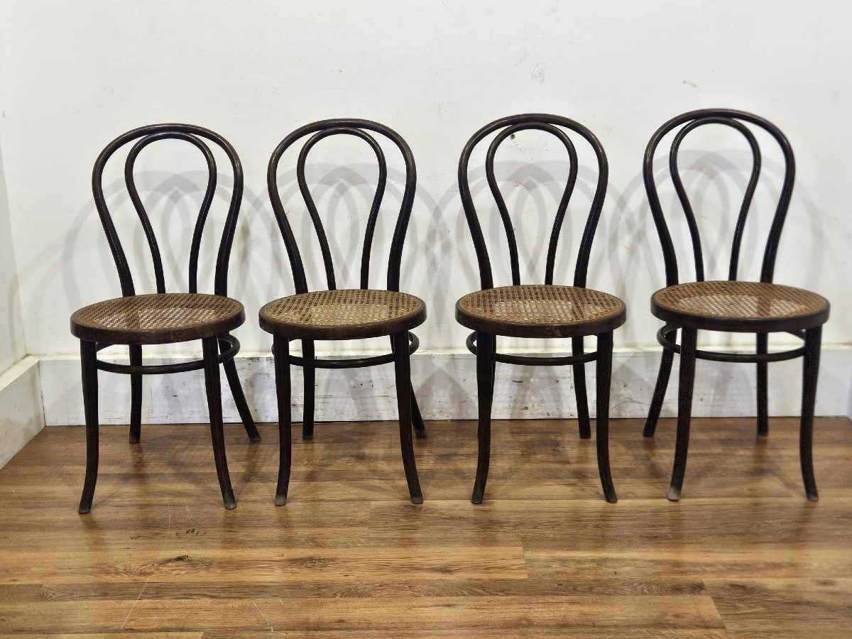 Set di 4 sedie Thonet originali – Legno curvato e paglia di Vienna-photo-2