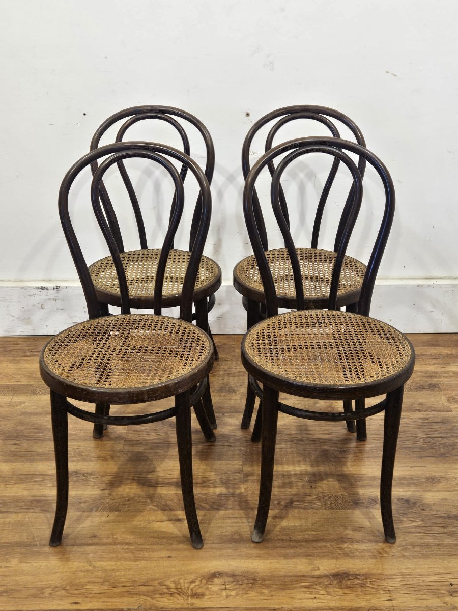 Set di 4 sedie Thonet originali – Legno curvato e paglia di Vienna-photo-3