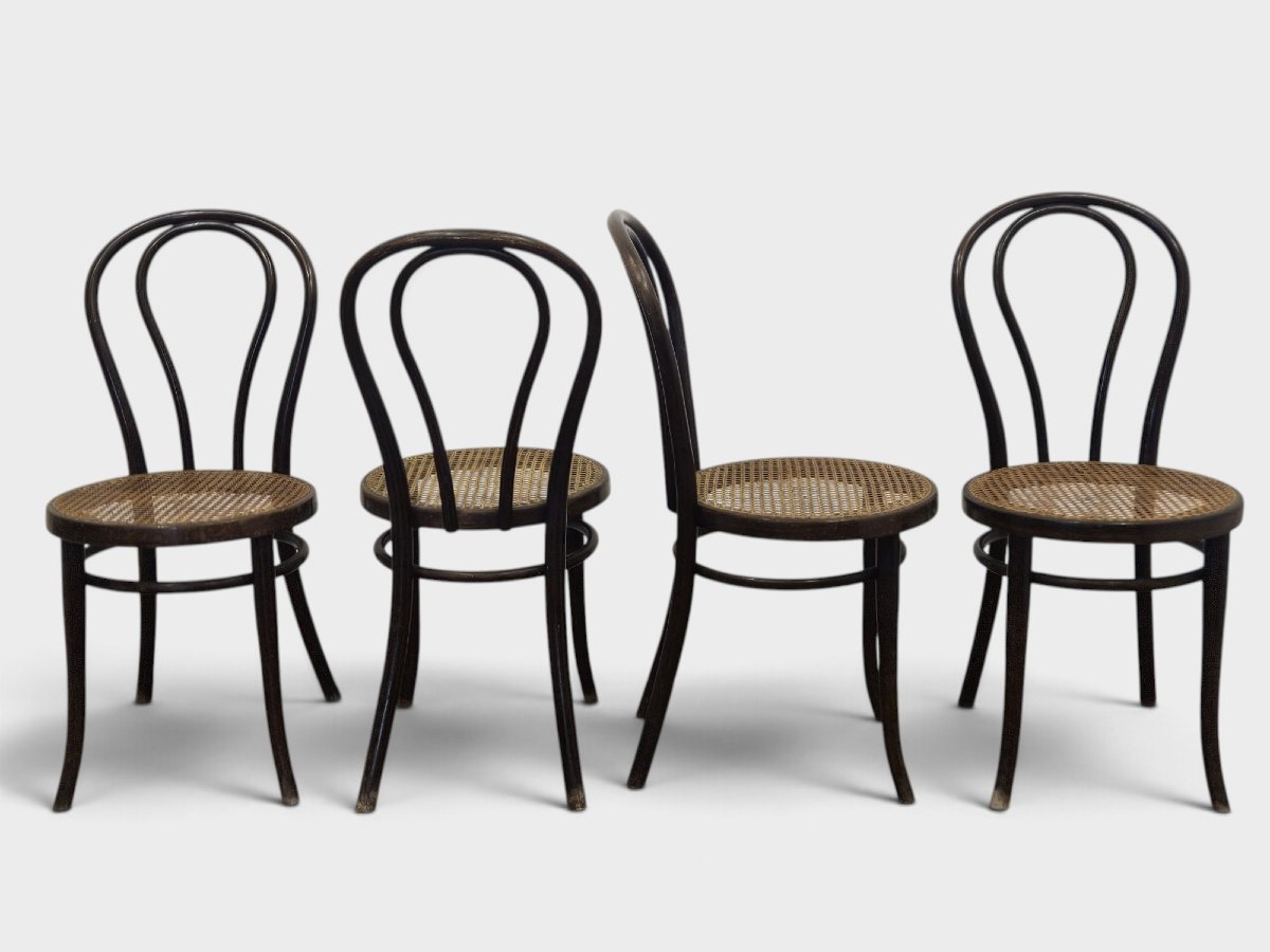 Set di 4 sedie Thonet originali – Legno curvato e paglia di Vienna