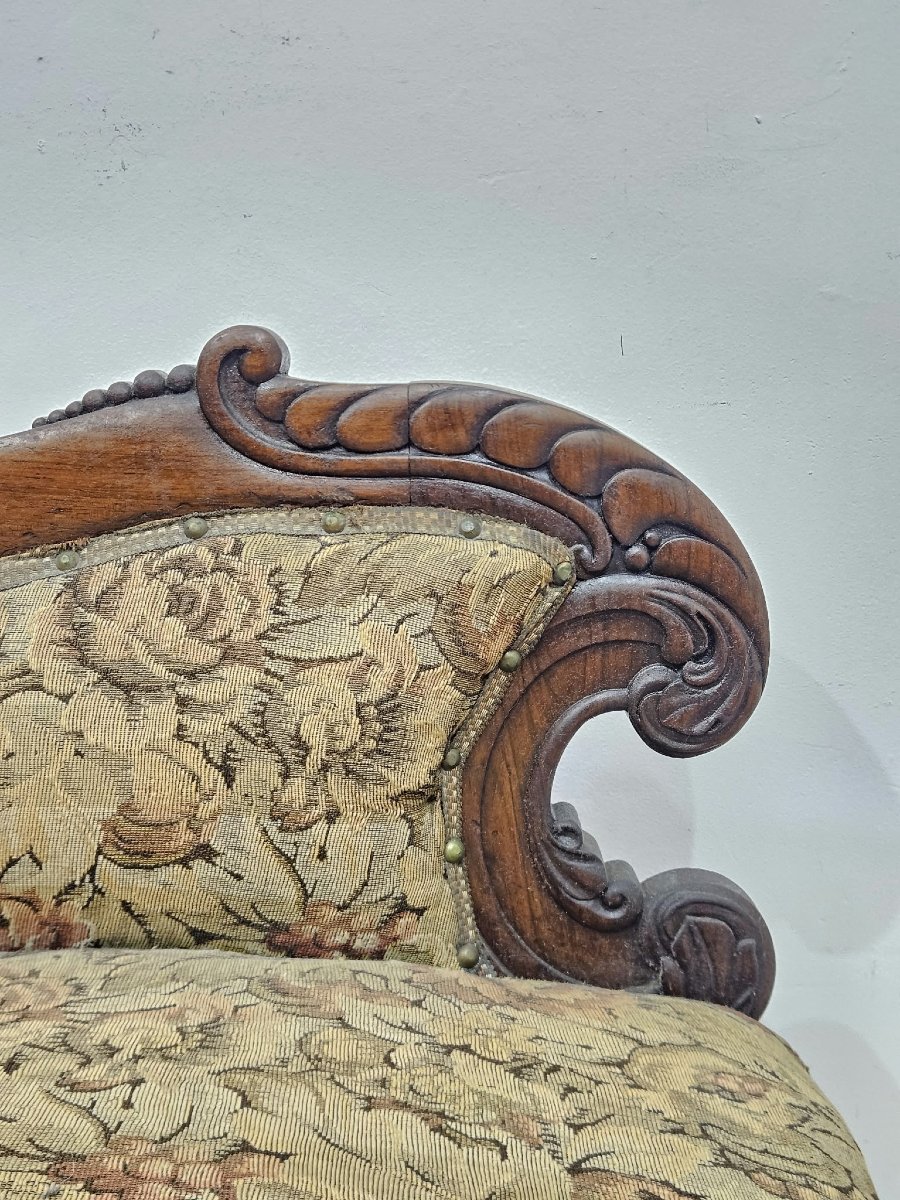 Elegante dormeuse Carlo X in noce intagliato e lastronato – XIX secolo-photo-3