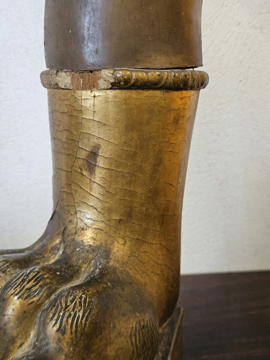 Coppia di corna di bue con basi in legno intagliato e dorato–Prima metà XIX Sec.-photo-4