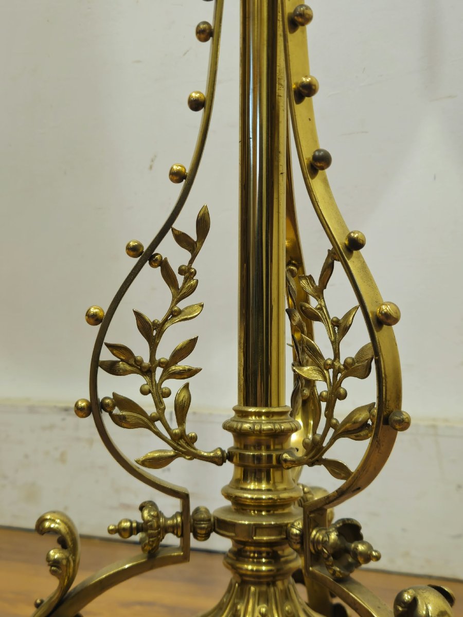 Lampada da terra vittoriana in bronzo dorato con stelo telescopico-photo-4