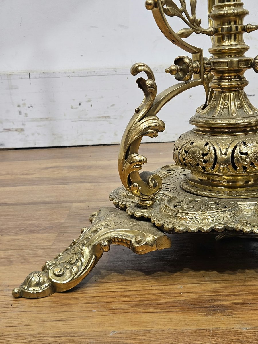 Lampada da terra vittoriana in bronzo dorato con stelo telescopico-photo-6