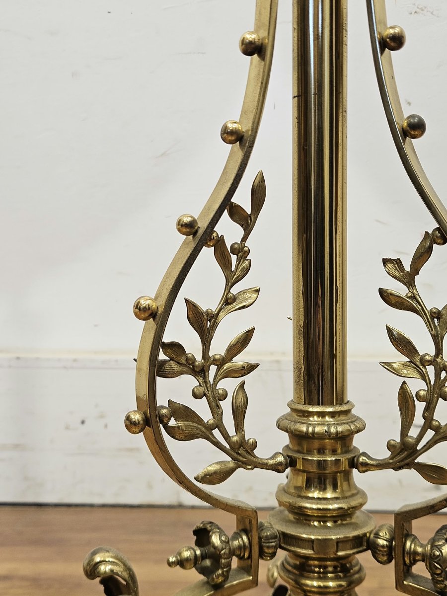 Lampada da terra vittoriana in bronzo dorato con stelo telescopico-photo-7