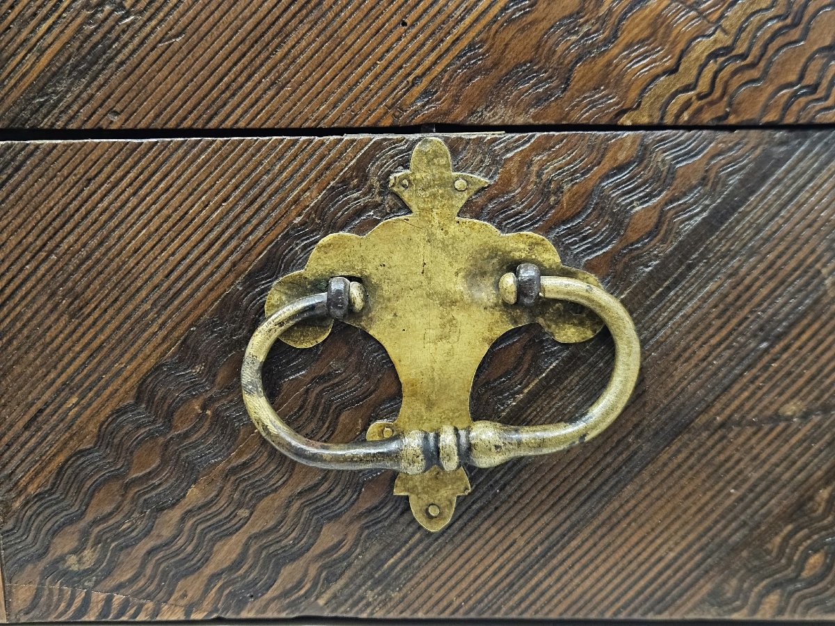 Antica scatola da marina in legno finemente inciso – XIX secolo-photo-1