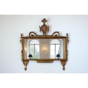 specchiera caminiera neoclassica Luigi XVI in legno intagliato dorato