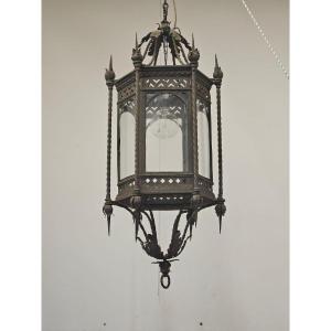 Grande lampadario / lanterna in ferro battuto - Fine XIX Sec.