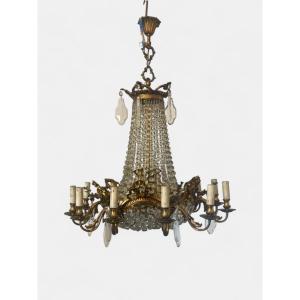 Lampadario in bronzo e cristallo - 1950 -