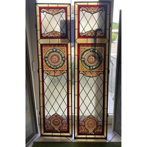 Coppia di vetrate cattedrale rilegate al piombo - H.174 cm-L.43 cm