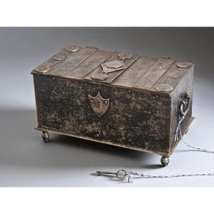 Scrigno / Cassaforte portatile da mercante – XVIII secolo – ferro battuto