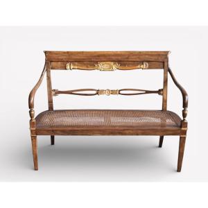 Divanetto Impero con seduta in paglia di Vienna