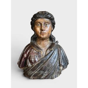 busto di Angelo ligneo laccato policromo -  XVII Sec.
