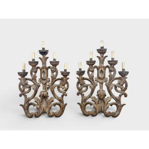 Coppia di applique piemontesi in legno argentato a cinque luci – Fine XVIII Sec.