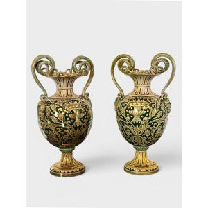 Coppia di vasi in ceramica a lustro "Luca della Robbia" – Gualdo Tadino, XX Sec.