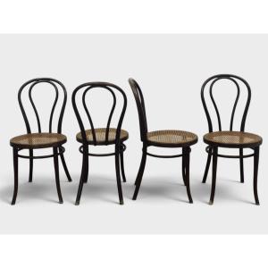 Set di 4 sedie Thonet originali – Legno curvato e paglia di Vienna