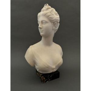 Alabaster Bust. Diana Goddess Of The Hunt. 19th Century.